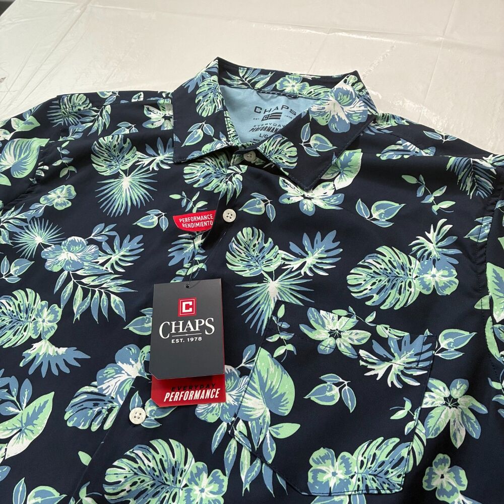 Chaps Men's Everyday Performance Printed Polo Shirt Marina Blue Large NEW
